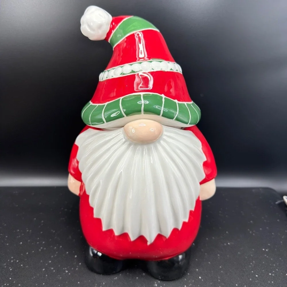 Pier 1 Imports Christmas Gnome Cookie Jar Container Dolomite Holiday 11inch NEW